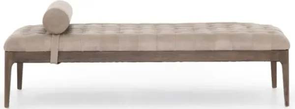 Anna Rustic Lodge Grey Tufted Leather Brown Wood Bench