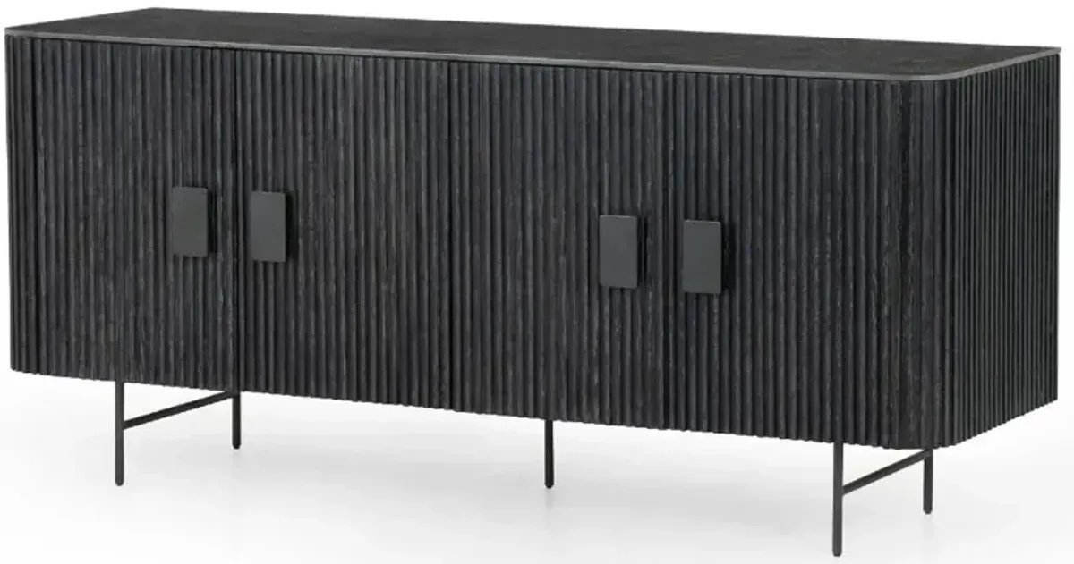 Love Mid Century Modern Black Oak Wood Black Iron Bluestone Sideboard