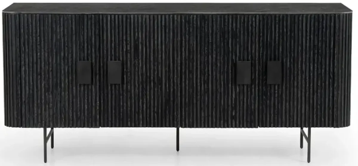 Love Mid Century Modern Black Oak Wood Black Iron Bluestone Sideboard