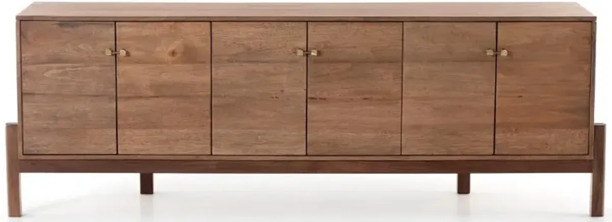 Rissa Mid Century Modern Brown Acacia Wood Media Console