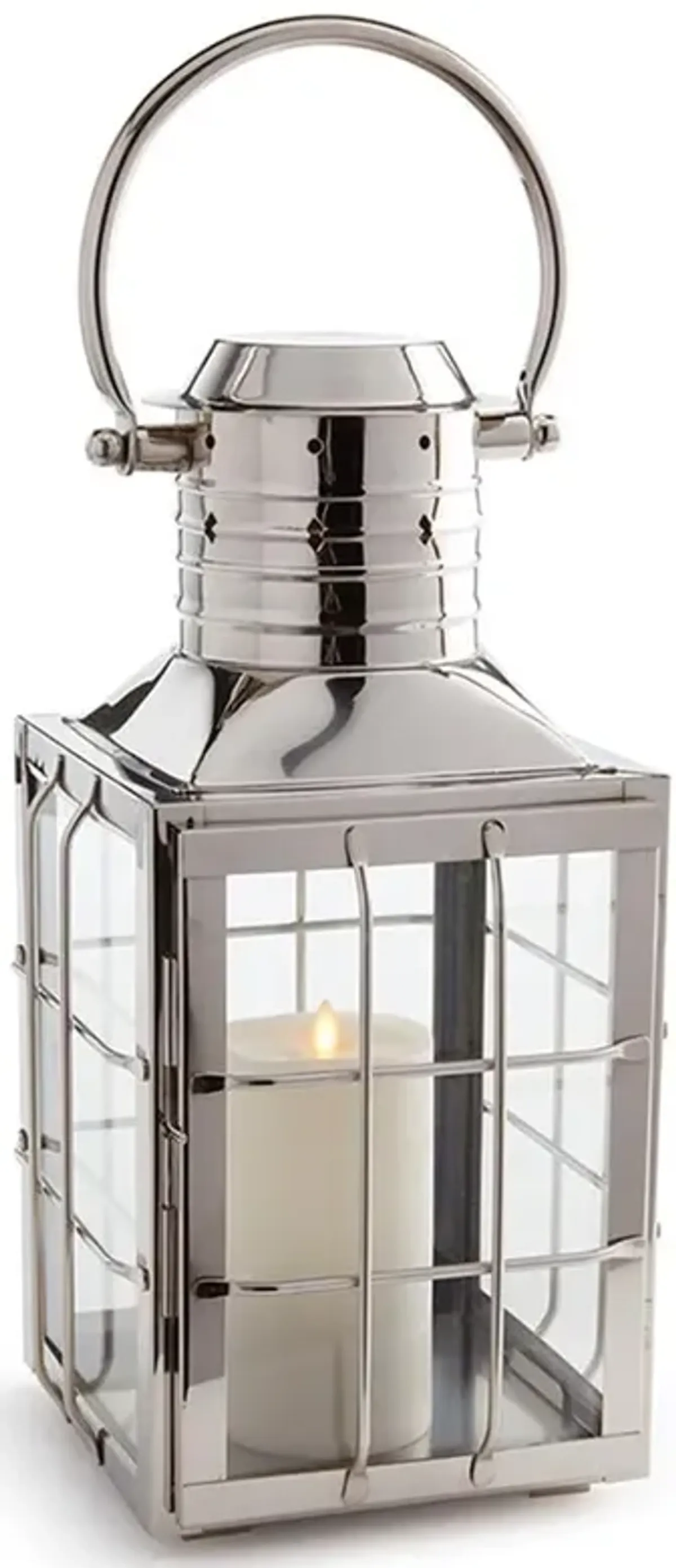 Roma Industrial Loft Clear Glass Stainless Steel Lantern Candleholder - Large