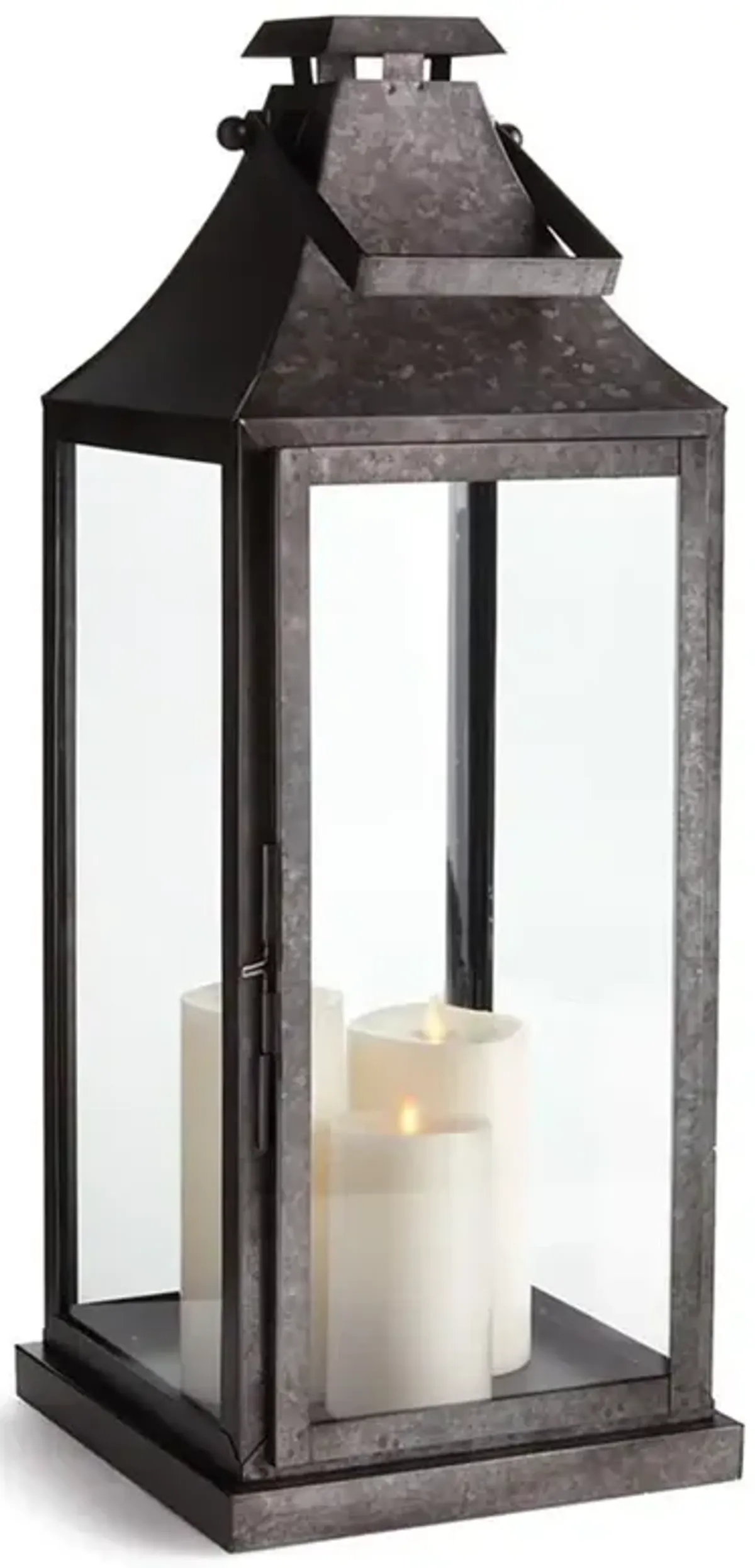 Arlene Industrial Loft Clear Glass Black Metal Lantern Candleholder - Large