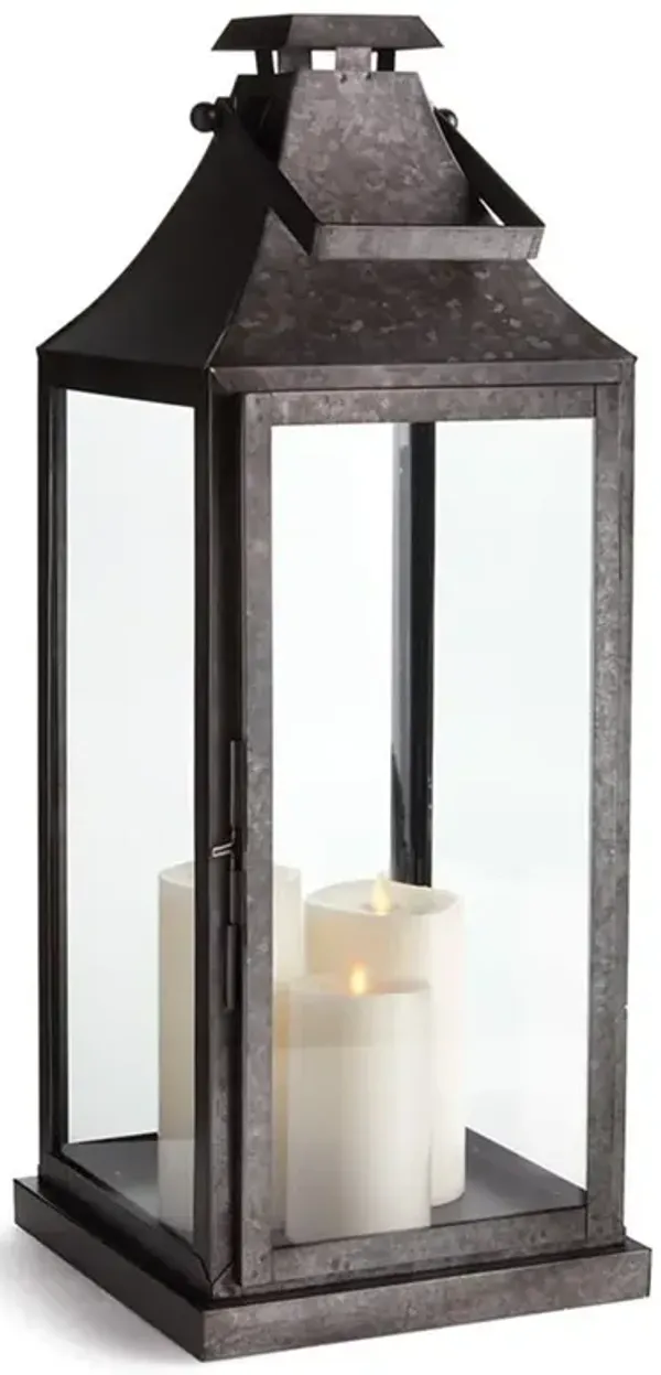 Arlene Industrial Loft Clear Glass Black Metal Lantern Candleholder - Large