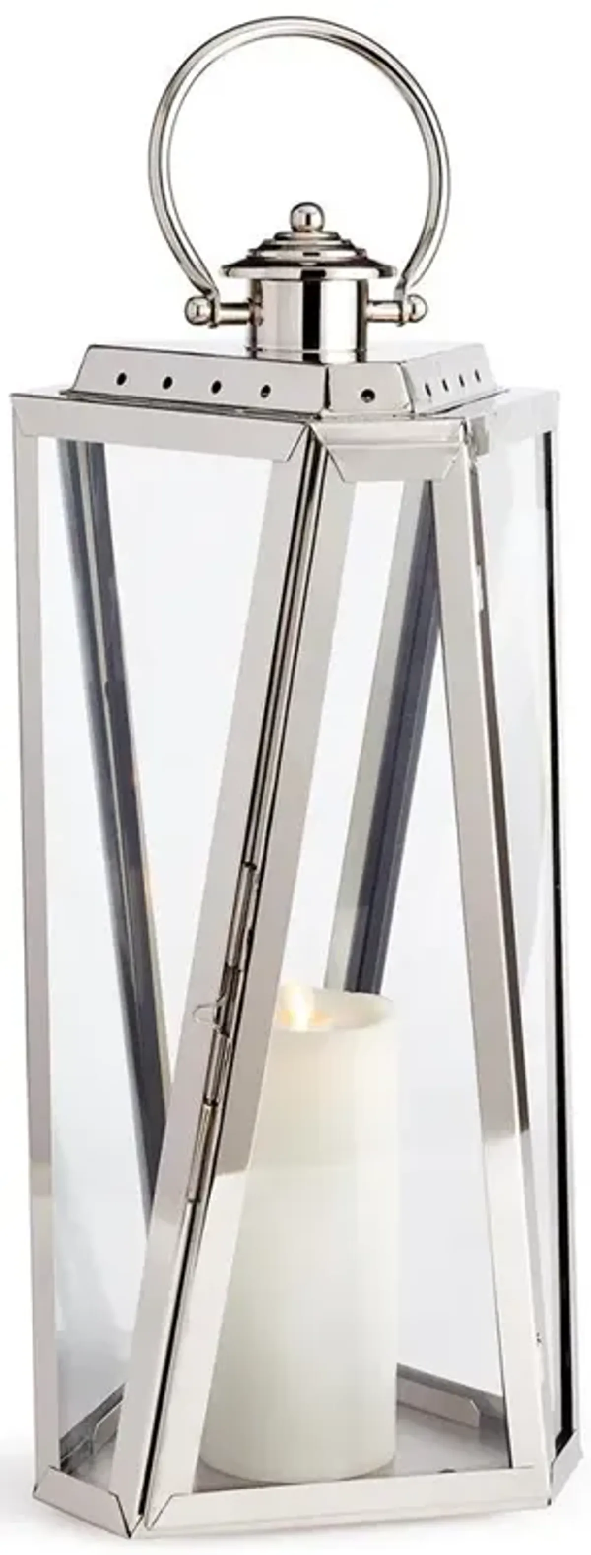 Seve Industrial Clear Glass Stainless Steel Frame Lantern Candleholder - Large