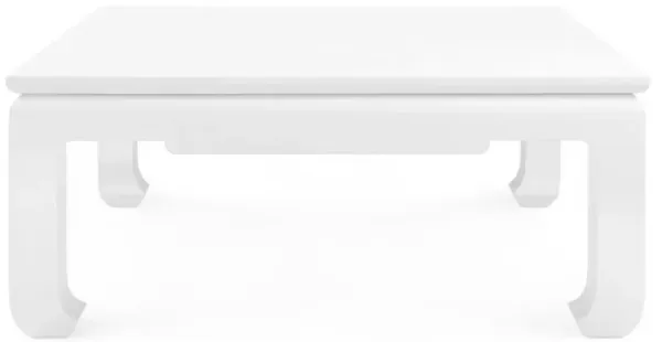 Bethany Vanilla Lacquered Linen Chow Feet Square Coffee Table