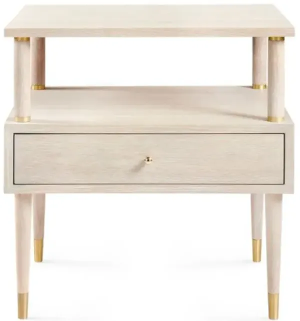 Gabriel Modern Classic Gold Accented Beige Oak Wood Nightstand