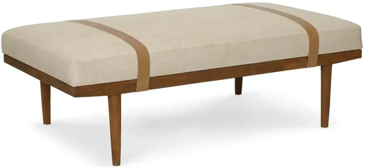 Lemery Coastal Beach Beige Performance Brown Teak Wood Bench