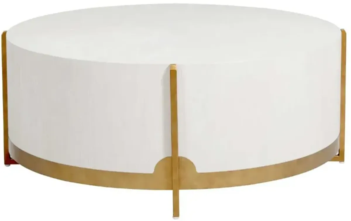 Clifton Modern Classic Cerused White Oak Wood Gold Round Coffee Table
