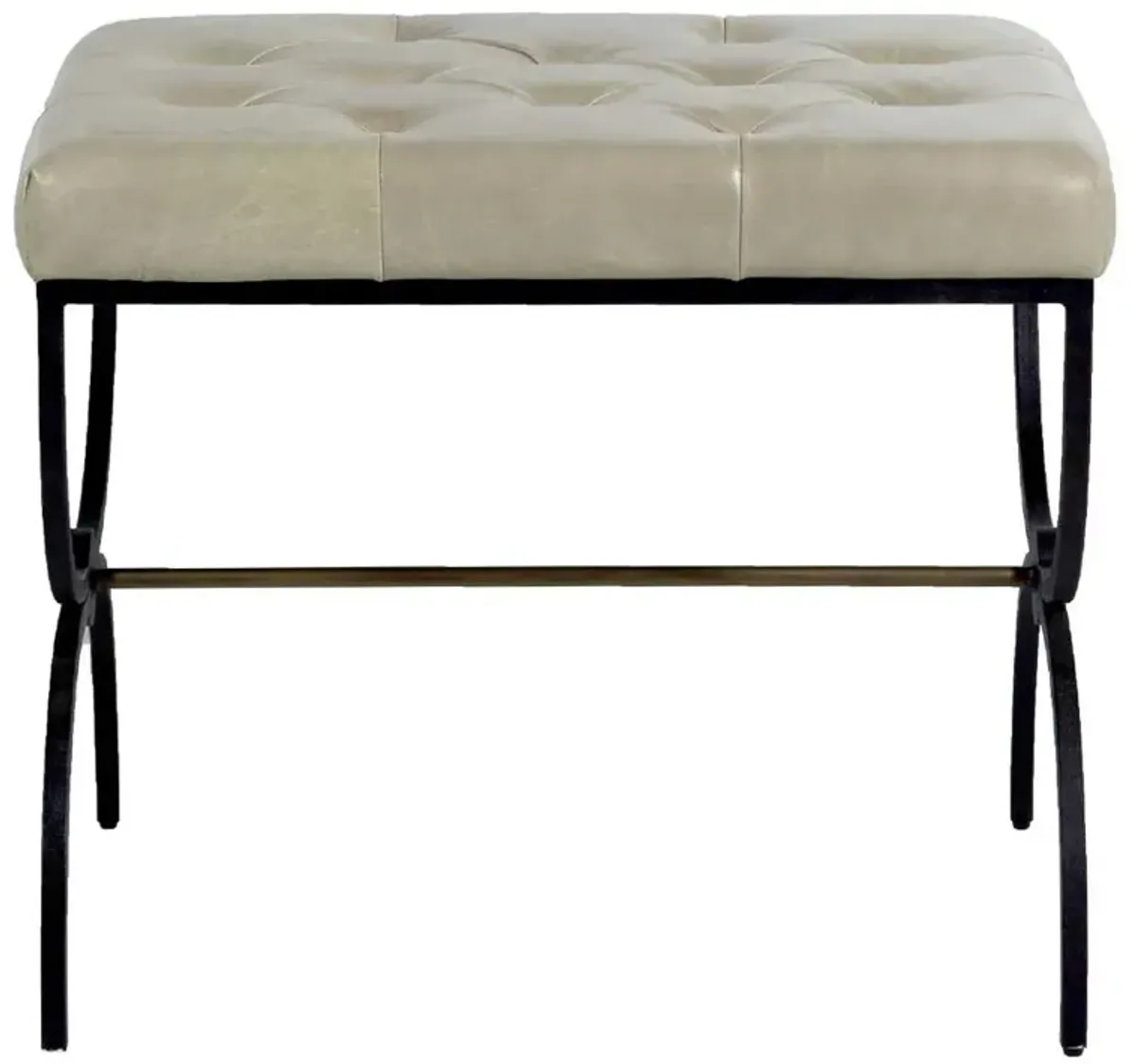 Galvin Industrial Grey Tufted Leather Seat Cushion Black Iron Stool