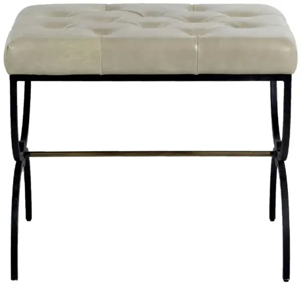 Galvin Industrial Grey Tufted Leather Seat Cushion Black Iron Stool
