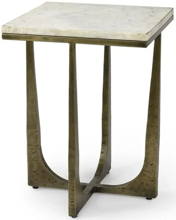 Palecek Serrano Modern Classic White Marble Top Brass Base Side Table