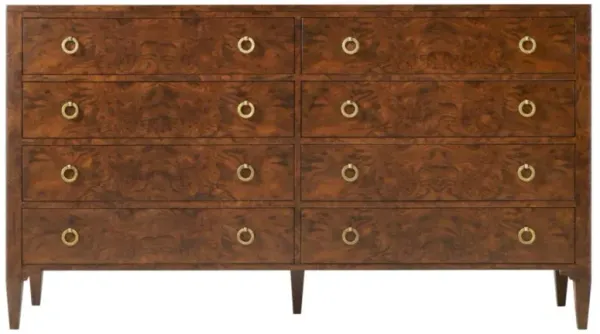 Connie Hollywood Regency Brown Walnut Burl 8 Drawer Dresser