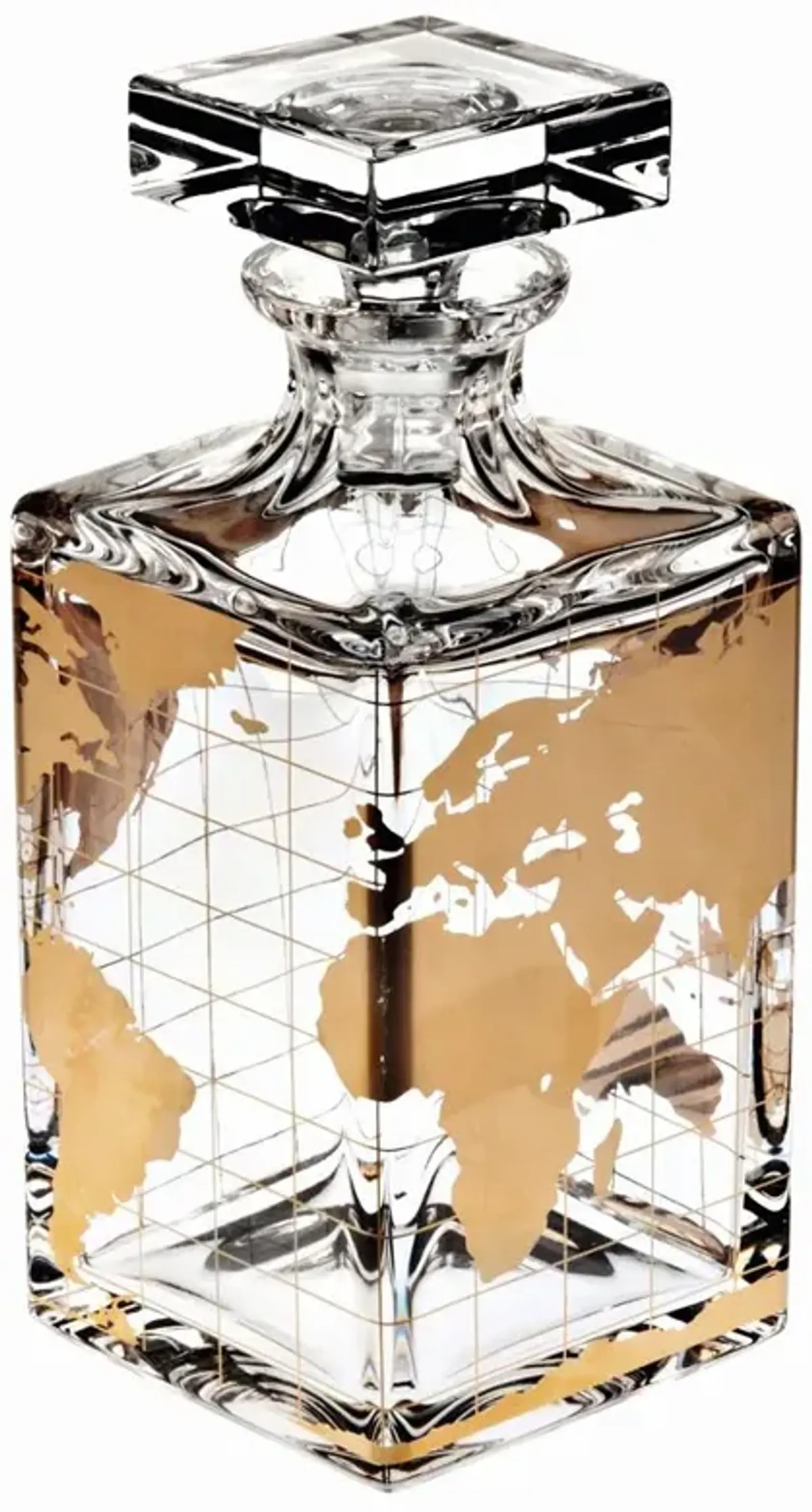 Atlas Modern Classic Clear Crystal Gold Accent Whiskey Decanter