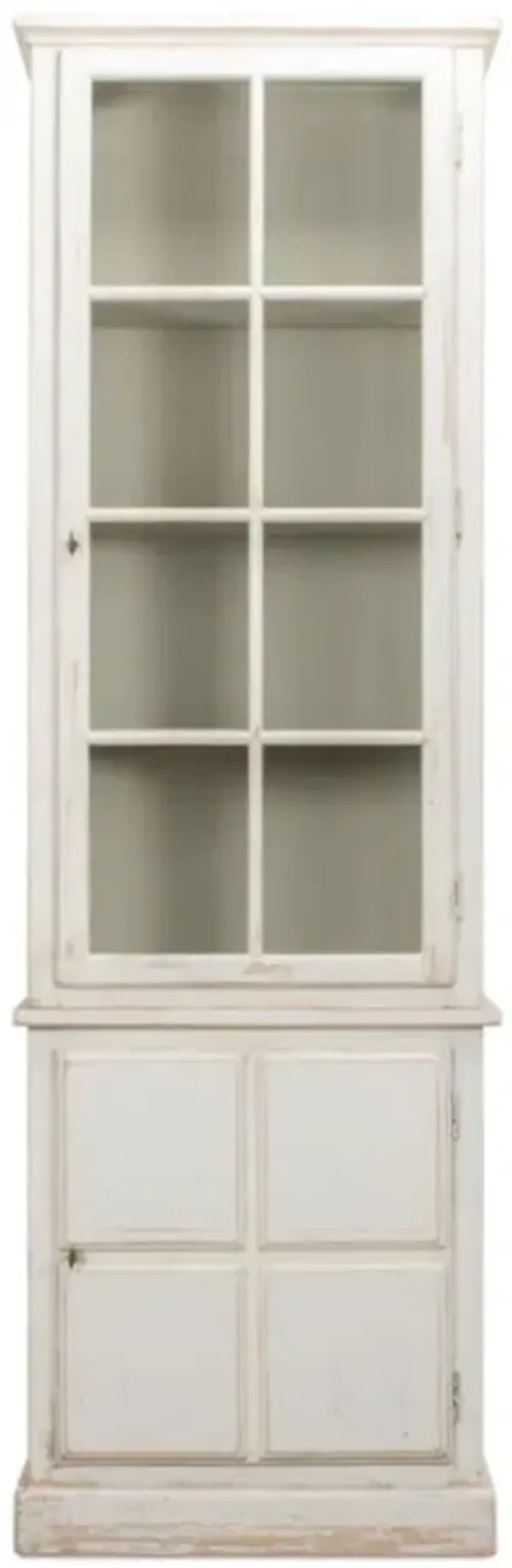 Beatrice French Country White Pine Wood Clear Glass Door Narrow Display Case