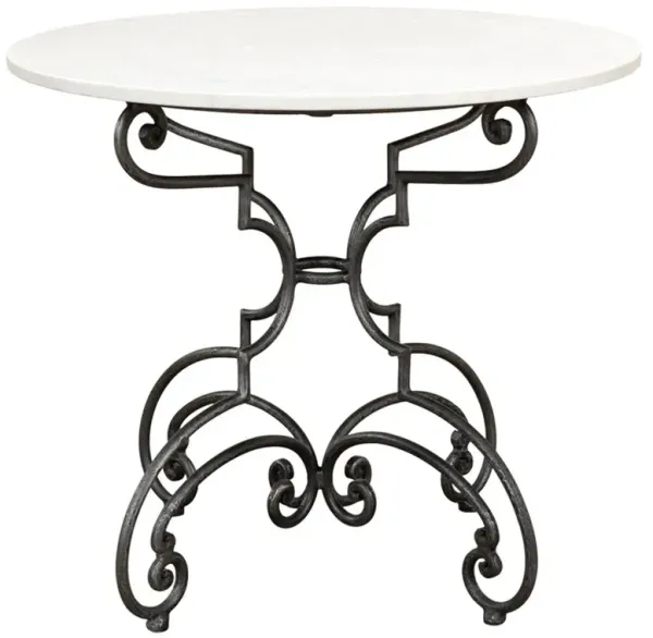 Pierre French Country White Marble Black Iron Round Bistro Table - 32"W