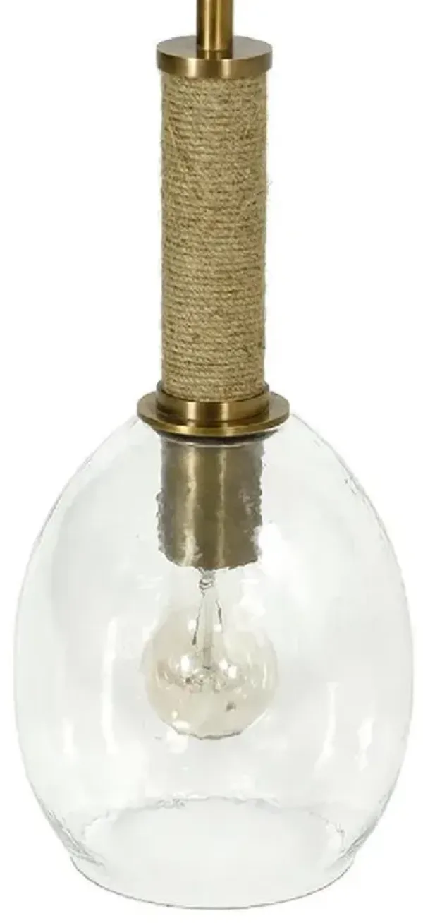 Palecek Bronson Hollywood Regency Clear Glass Antique Brass Single Pendant
