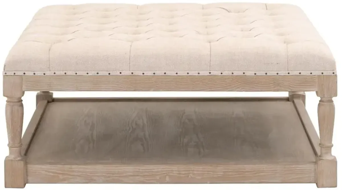 Alea Updated Traditional Beige Linen Tufted Wood Ottoman Square Coffee Table
