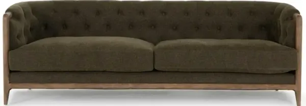 Khloe Rustic Lodge Green Performance Brown Wood Tufted Sofa - 90"