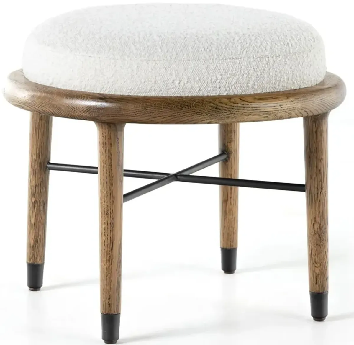 Ariel French Country Cream Upholstered Performance Brown Wood Ottoman