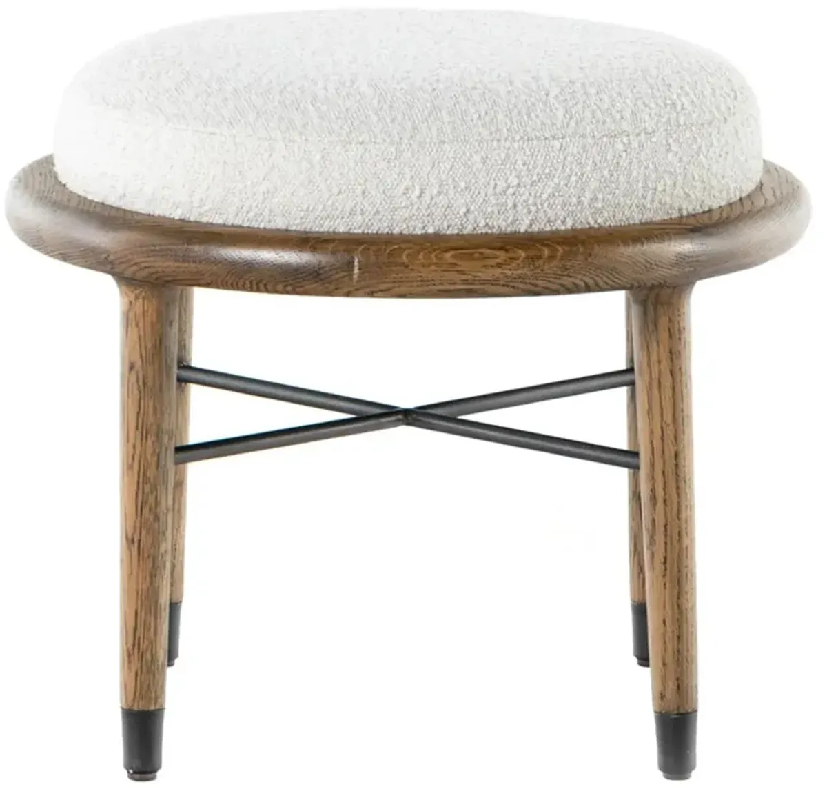 Ariel French Country Cream Upholstered Performance Brown Wood Ottoman