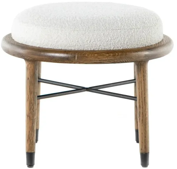 Ariel French Country Cream Upholstered Performance Brown Wood Ottoman