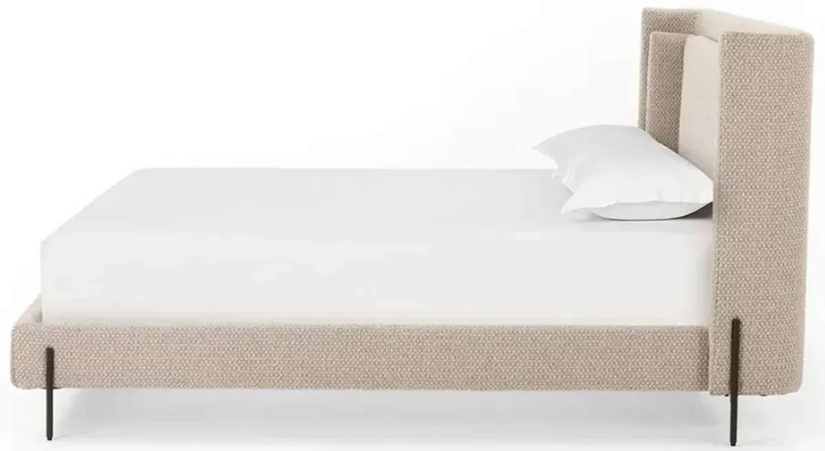 Elijah Modern Classic Beige Performance Wingback Classic Bed - King