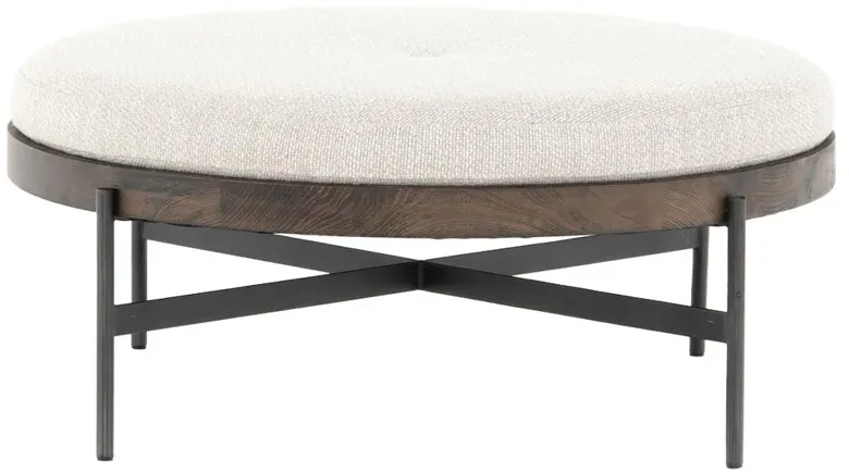 Eliza Industrial Cream Performance Brown Wood Black Iron Base Round Stool - Large