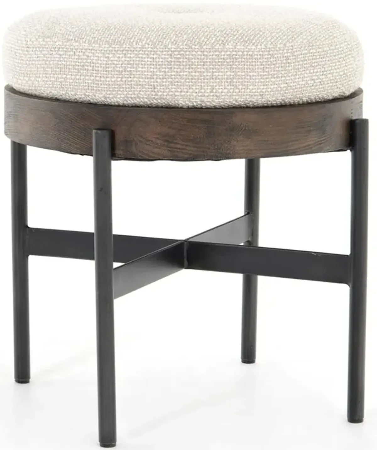 Eliza Industrial Cream Performance Brown Wood Black Iron Base Round Stool - Small