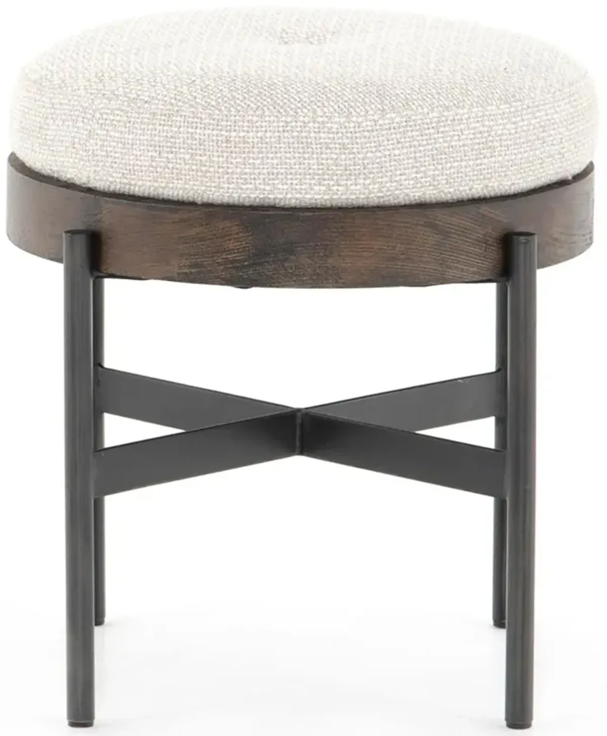 Eliza Industrial Cream Performance Brown Wood Black Iron Base Round Stool - Small