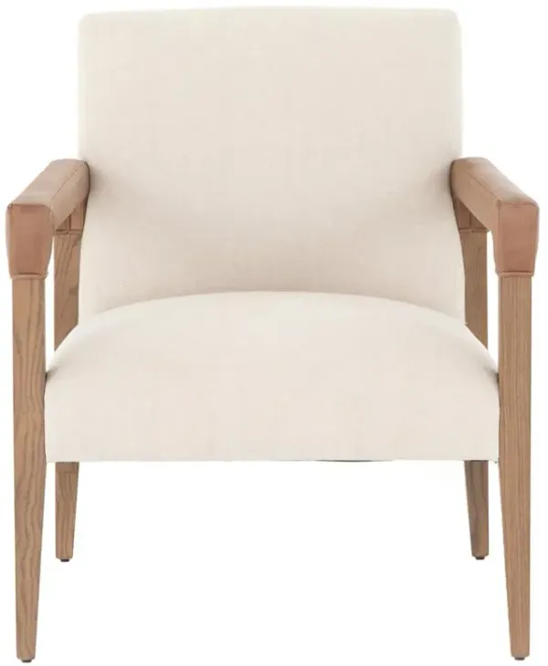 Jolie Modern Classic Cream Upholstered Brown Wood Living Room Arm Chair