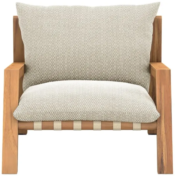 Luana Coastal Beige Cushion Natural Teak Wood Outdoor Lounge Arm Chair