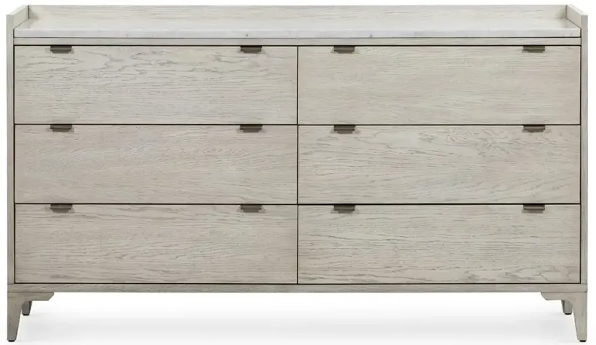 Vienna Rustic Lodge Beige Oak Wood Grey Marble Top 6 Drawer Double Dresser