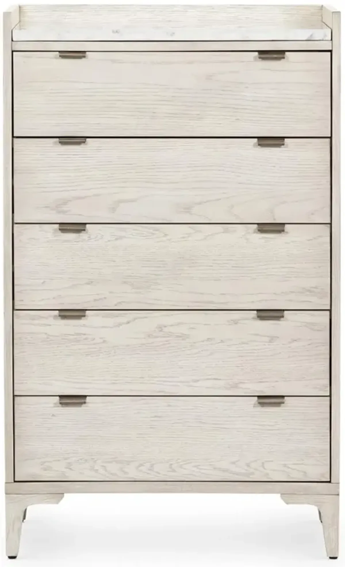 Vienna Rustic Lodge Beige Oak Wood Grey Marble Top 5 Drawer Tall Chest Dresser