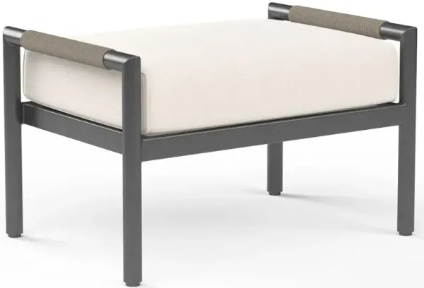 Aurora Mid Century Grey Aluminum White Sunbrella Outdoor Ottoman