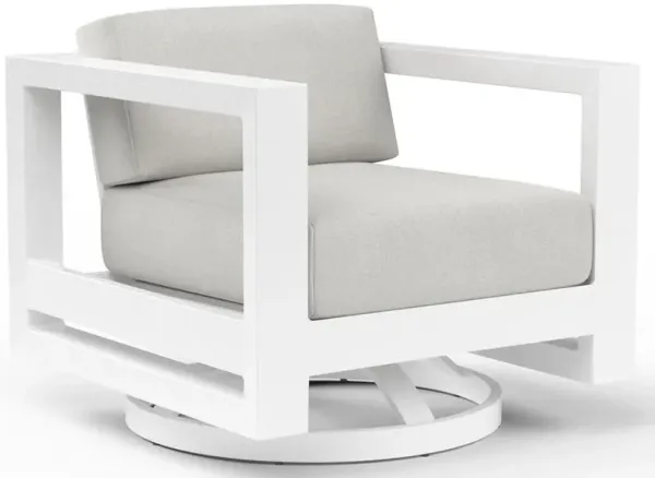 Roman Industrial White Aluminum Sunbrella Outdoor Swivel Arm Chair