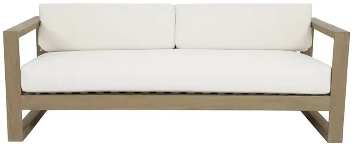 Amina Coastal Natural Teak White Sunbrella Outdoor Sofa - 90"W