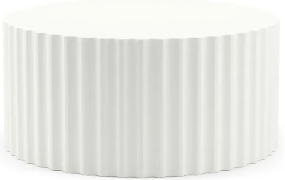 Priya Modern Classic White Concrete Drum Outdoor Coffee Table