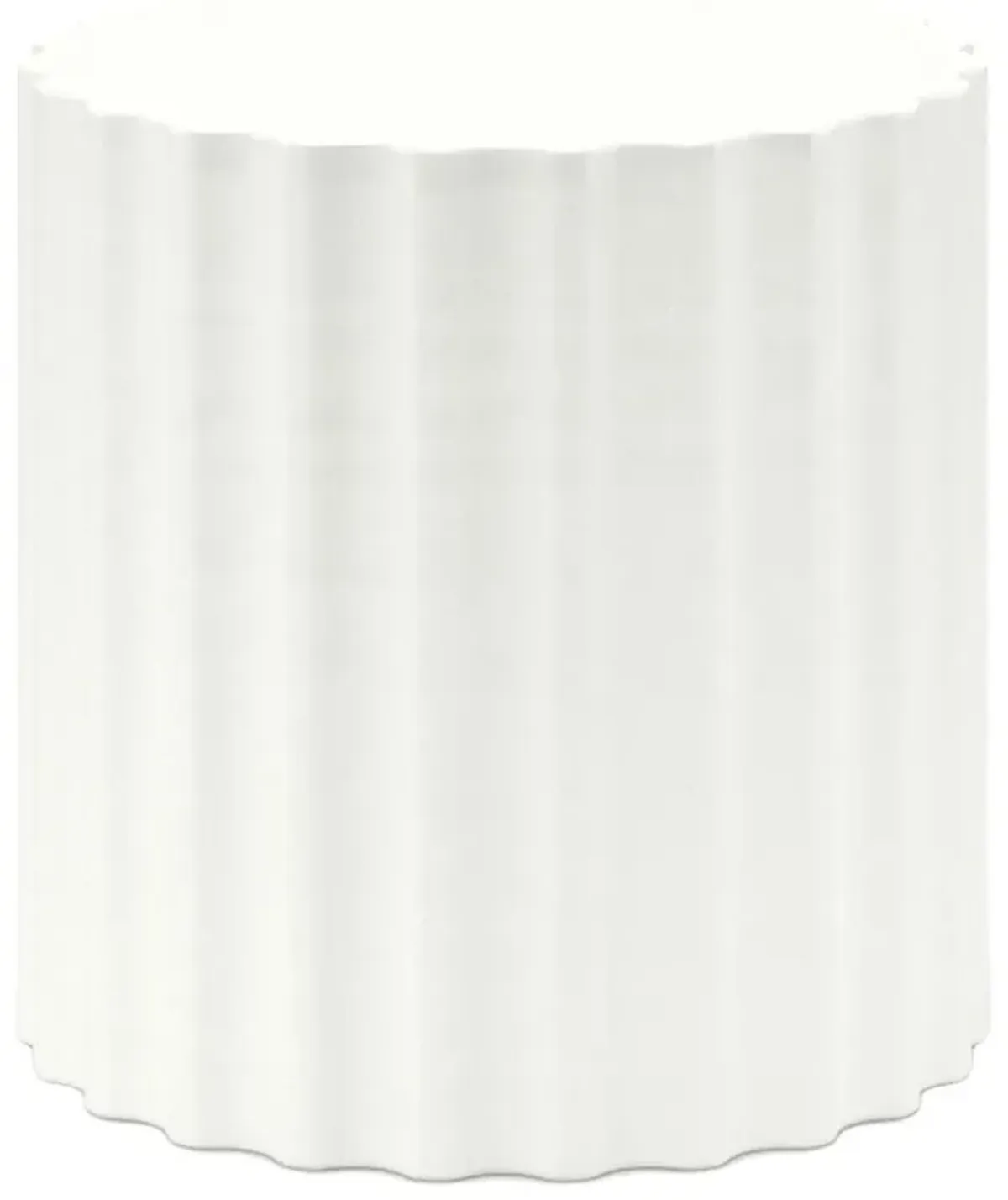 Priya Modern Classic Bone White Concrete Fluted Drum Outdoor End Table