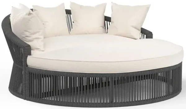Mateo Coastal Sunbrella Charcoal Grey Woven Round Outdoor Daybed
