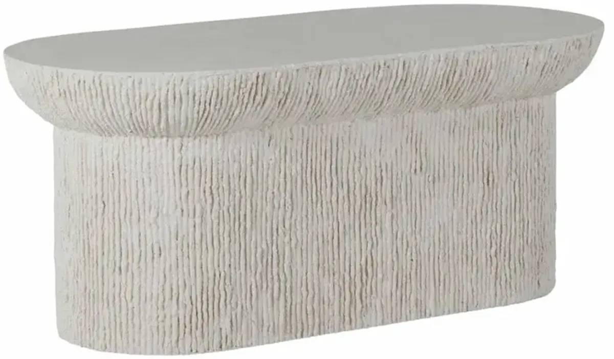 Brant White Cast Stone Textured Outdoor Oval Coffee Table