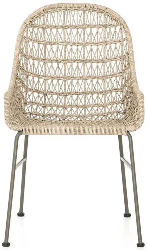 Elena Coastal Beach Beige Wicker Iron Frame Outdoor Dining Chair