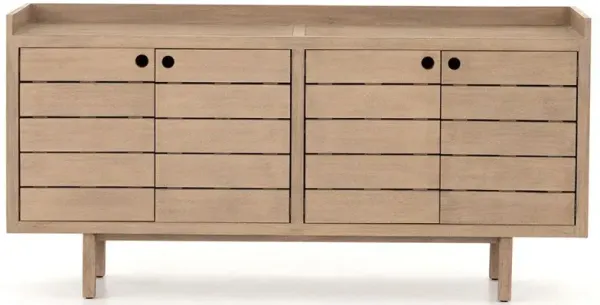 Yulla Rustic Lodge Brown Solid Teak Wood 4 Door Outdoor Sideboard