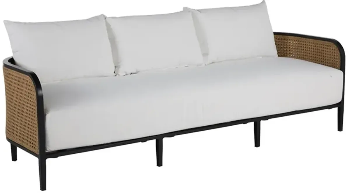 Havana Performance Cushion Black Frame Woven Cane Outdoor Sofa - 86"W