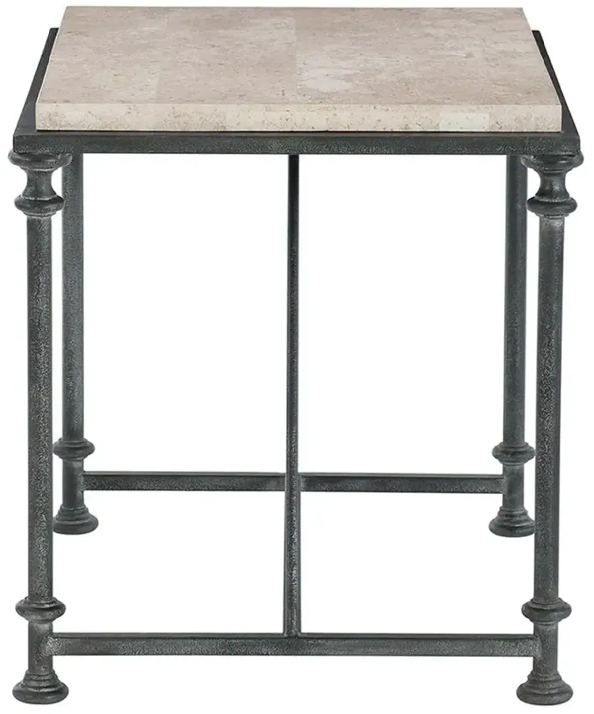 Geiss Modern Classic White Travertine Stone Top Steel Base End Table