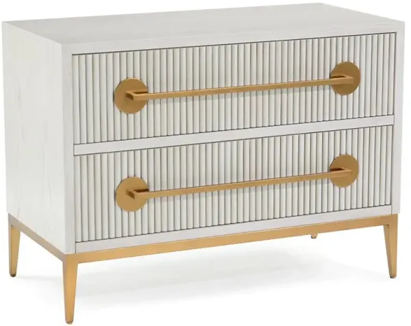 John-Richard Carlyle Hollywood Regency White Wood Gold Metal Tambour Nightstand