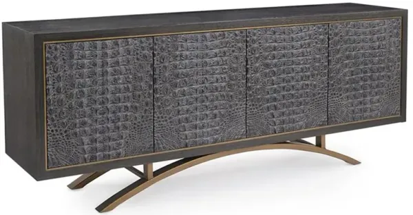 John-Richard Greystoke Modern Black Faux Crocodile Hide Gold Steel Sideboard