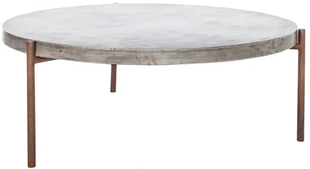 Memphis Industrial Grey Concrete Brown Metal Classic Round Outdoor Coffee Table