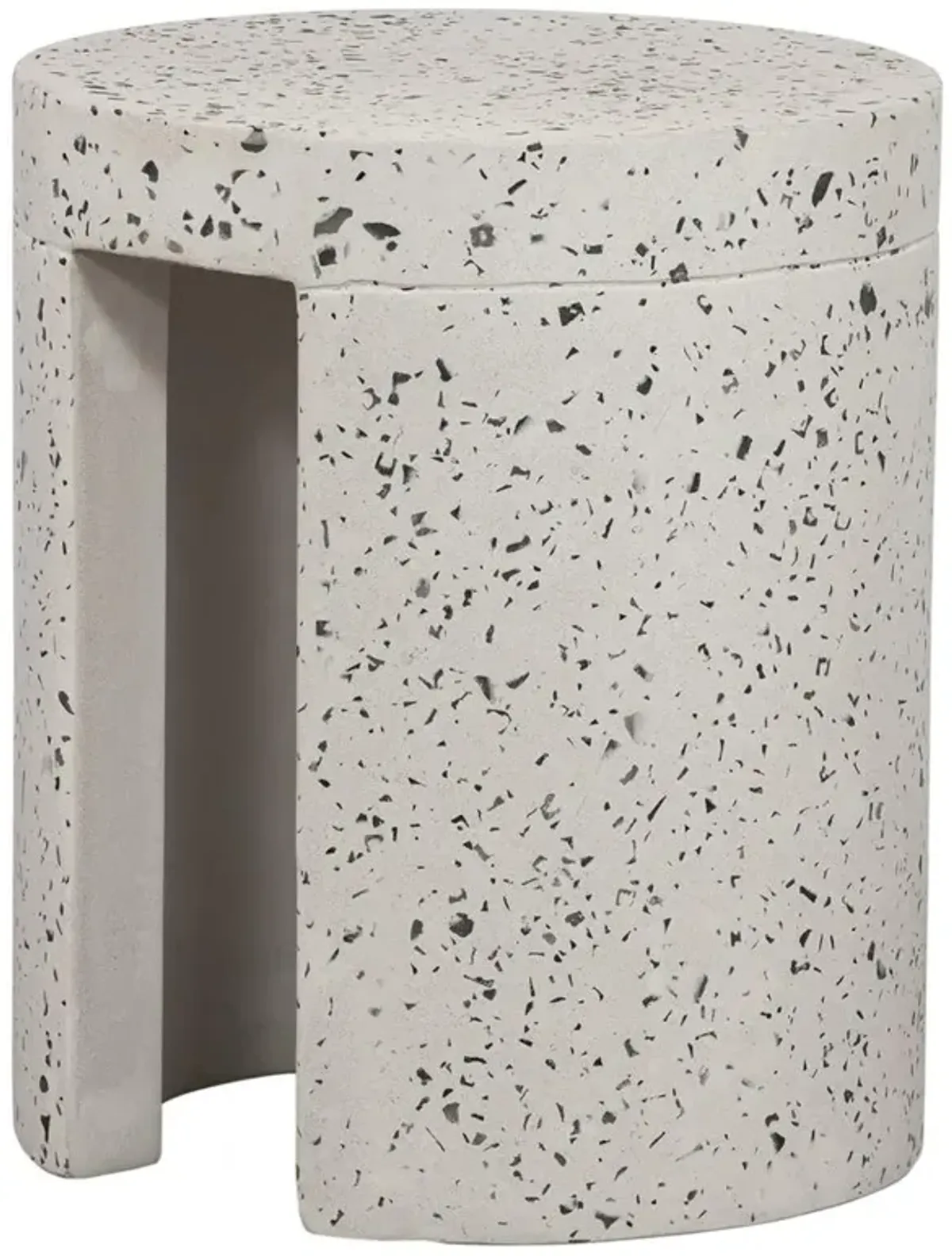 Lyone Coastal Beach White Concrete Grey Terrazo Round Outdoor Stool