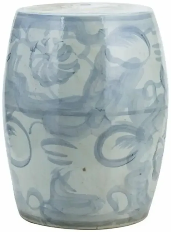 Beck Modern Blue and White Porcelain Twisted Flower Outdoor Garden Stool