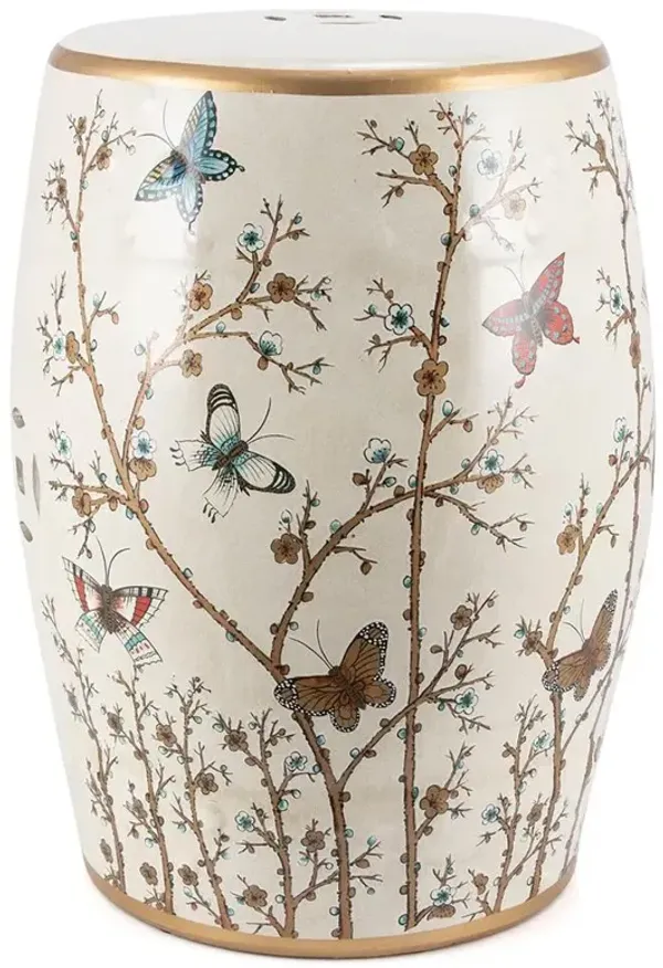 Maria Modern Classic French White Porcelain Butterfly Outdoor Garden Stool